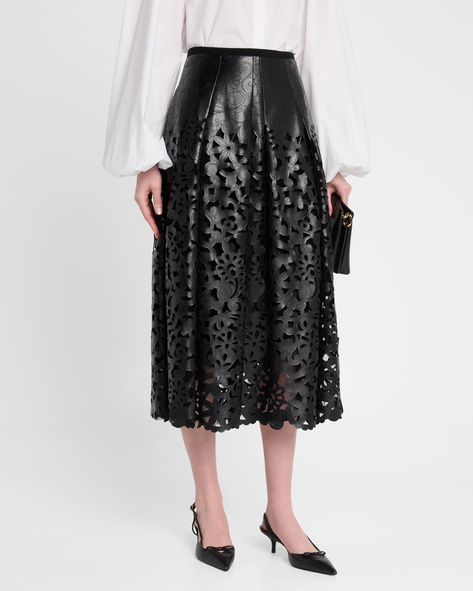 Floral Cutout Faux Leather Midi Skirt Product Image