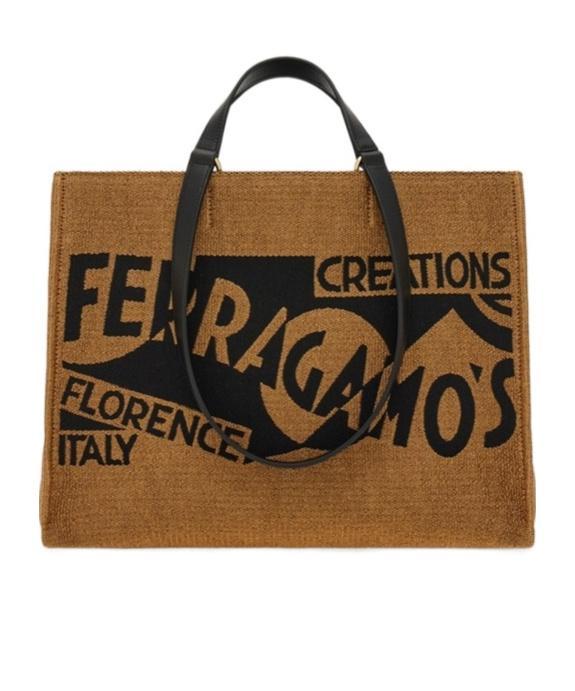 FERRAGAMO Large Tote Bag With Logo In Beige Product Image