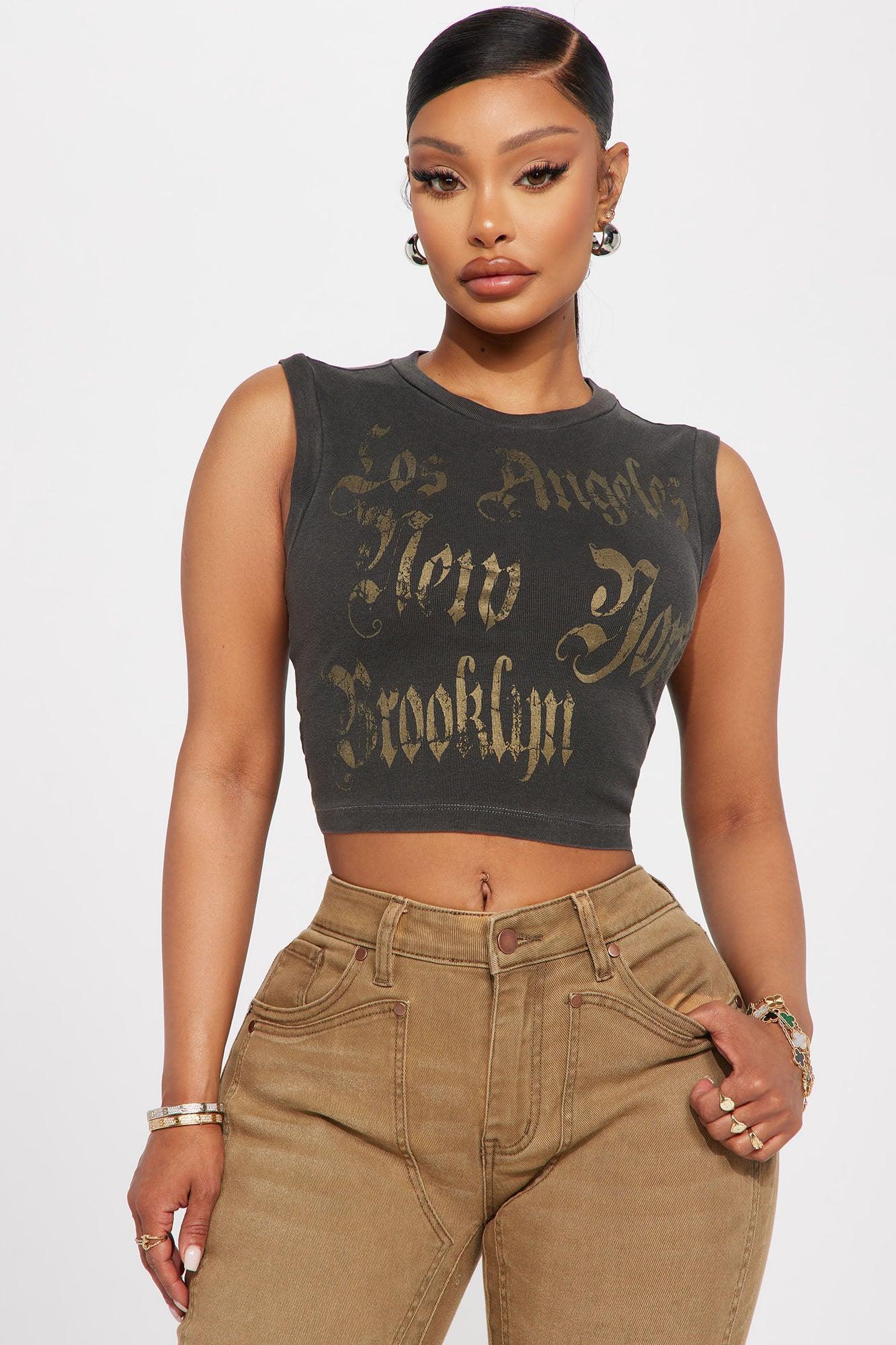 LA to NY Washed Tank Top - Charcoal Product Image