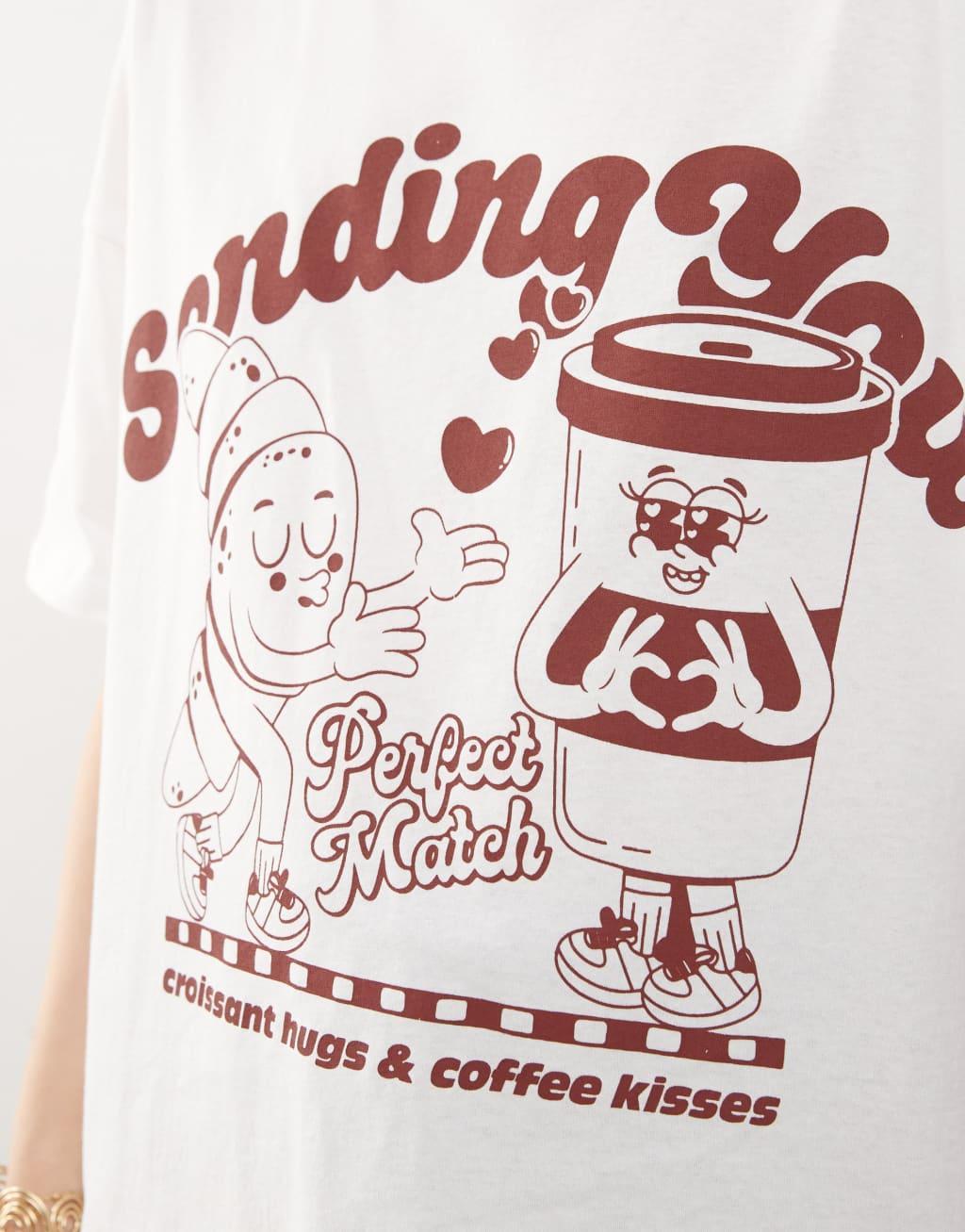 Noisy May oversized tee with coffee print in white Product Image