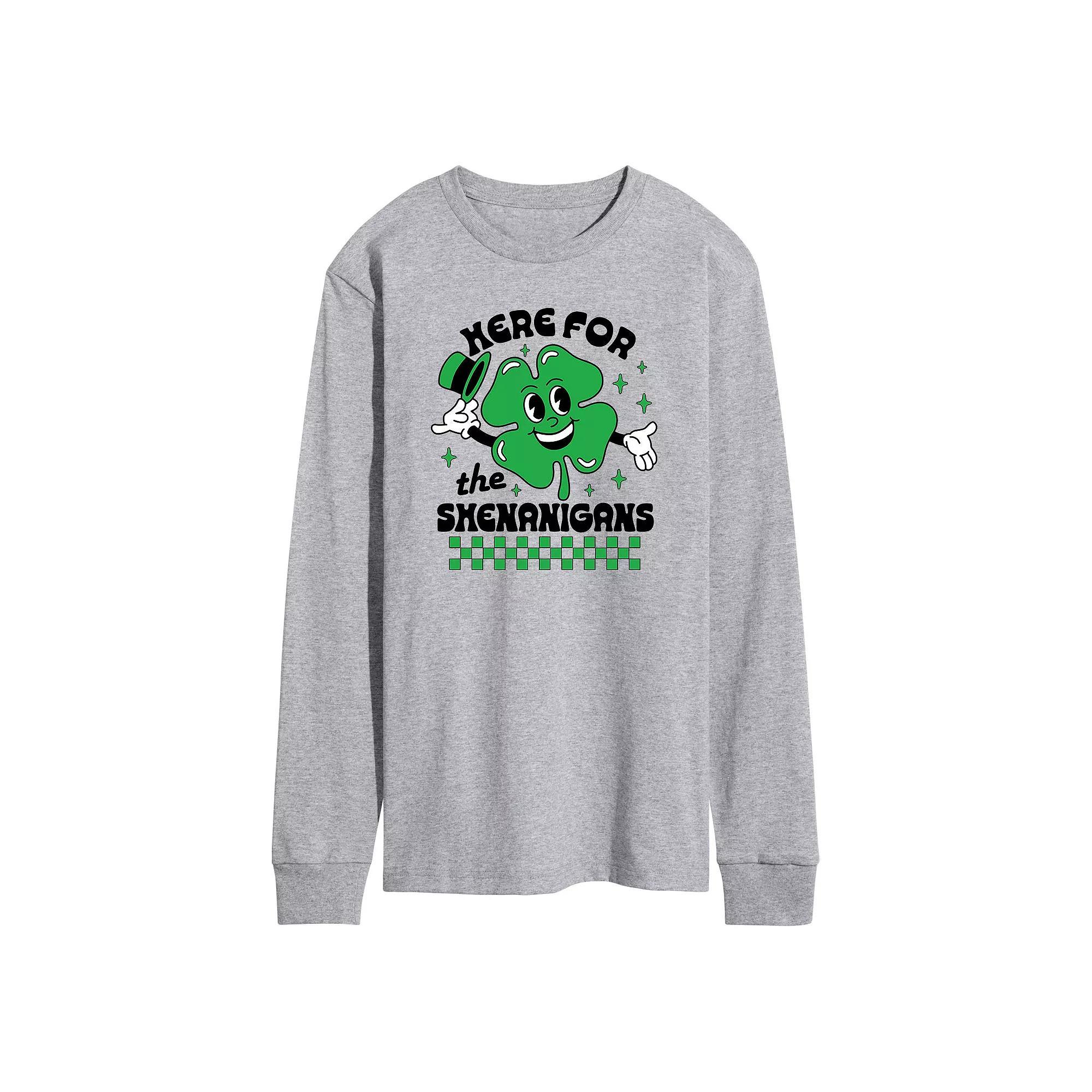 Mens Here for the Shenanigans Long Sleeve Graphic Tee Athletic Grey Product Image