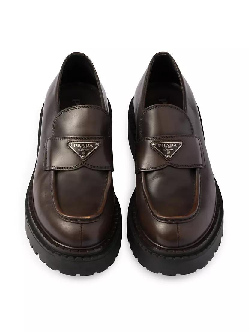 Prada Mens Double Chocolate Leather Loafers Product Image