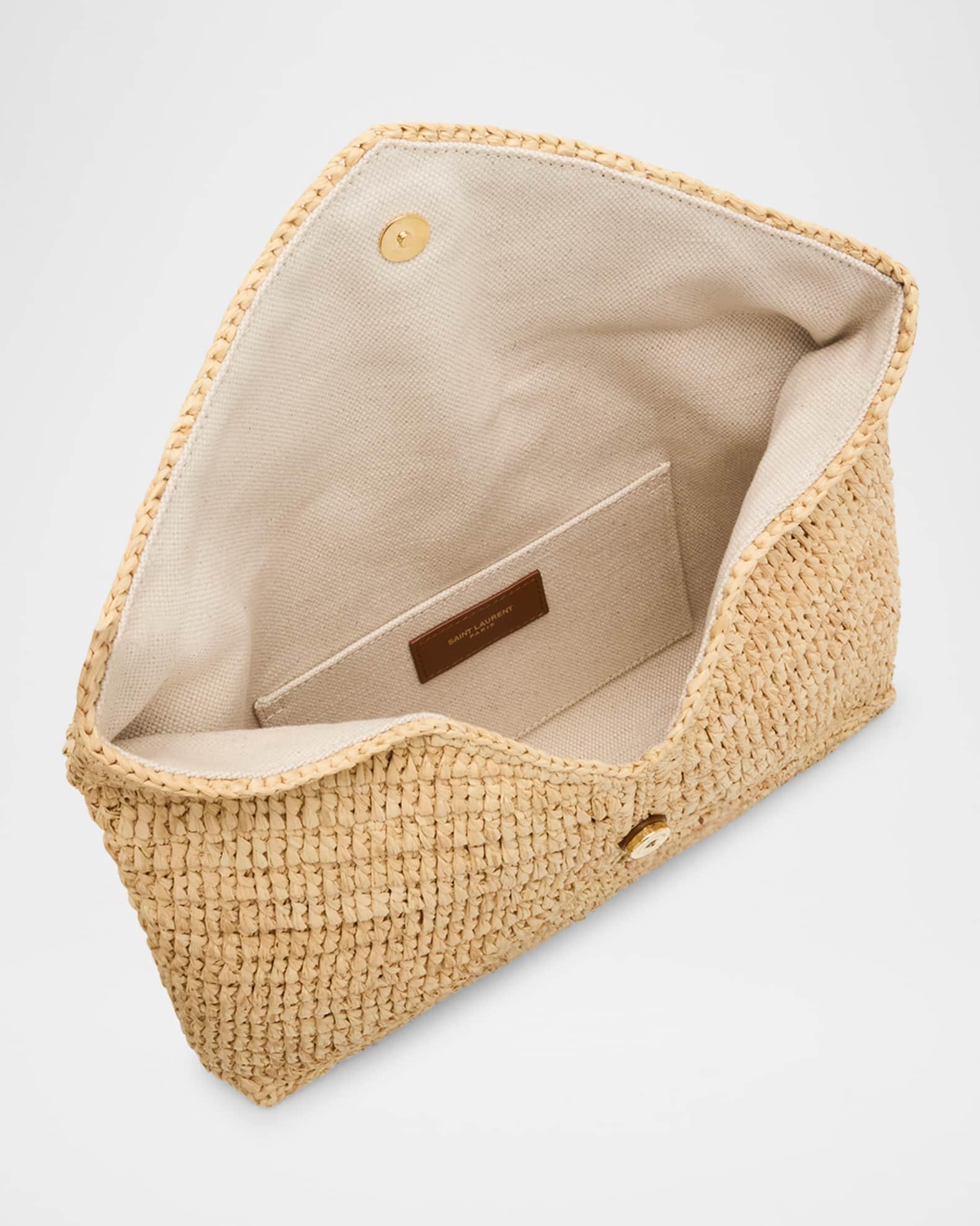 Large YSL Envelope Pouch Clutch Bag in Raffia & Leather Product Image