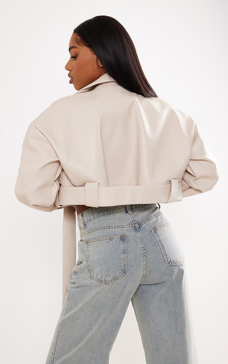 Stone Oversized Belted Hem Cropped Biker Jacket Product Image