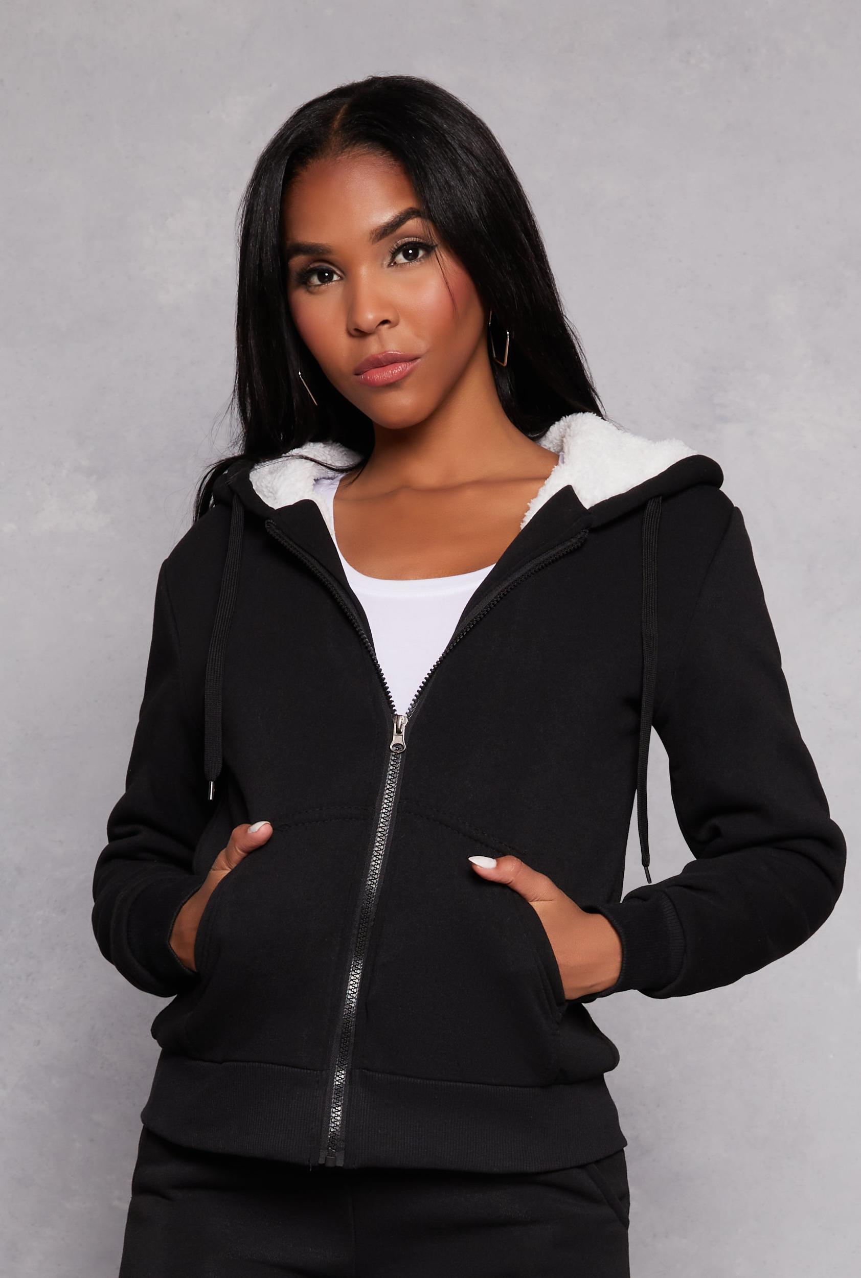 Womens Sherpa Lined Zip Front Hoodie Product Image