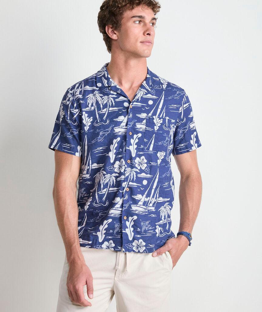 Anguilla Scenic Linen Blend Short-Sleeve Cabana Shirt Product Image