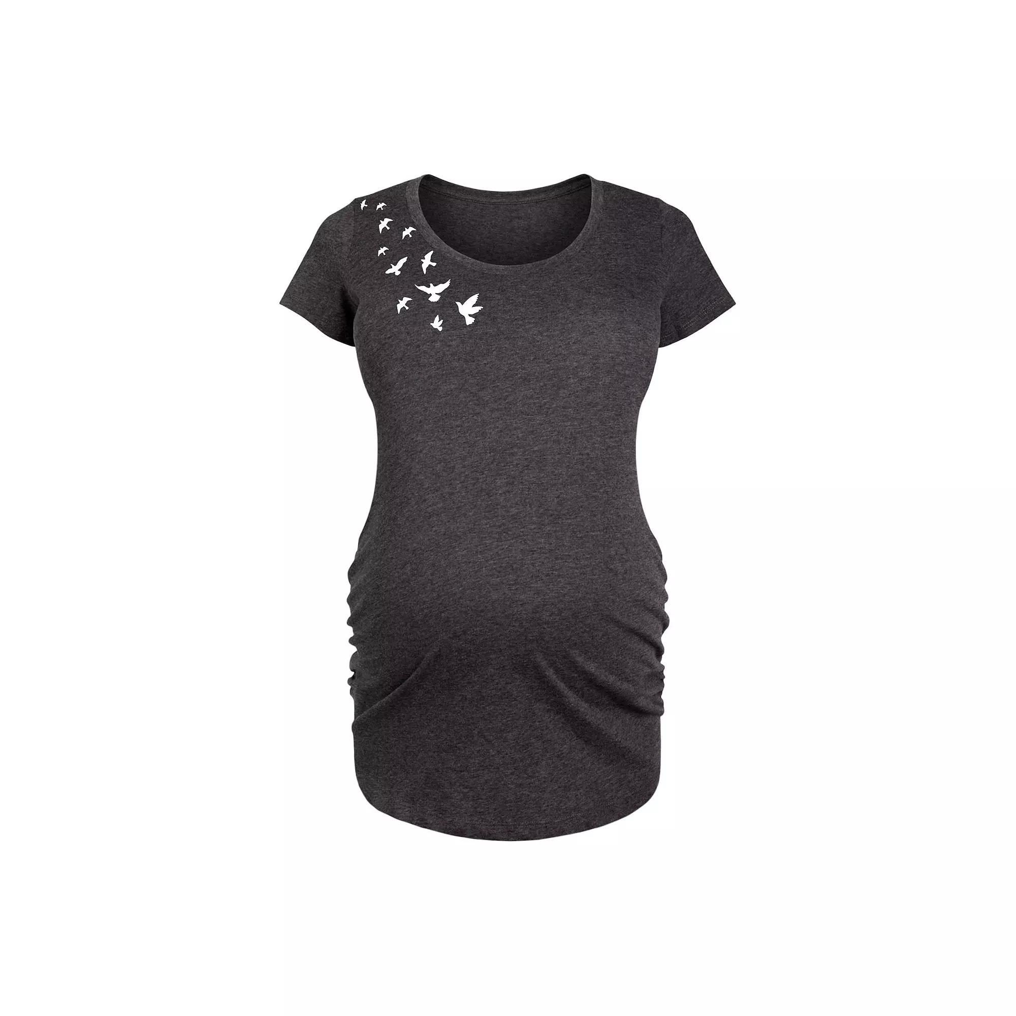 Maternity Flying Birds Graphic Tee, Womens Heather Grey Product Image