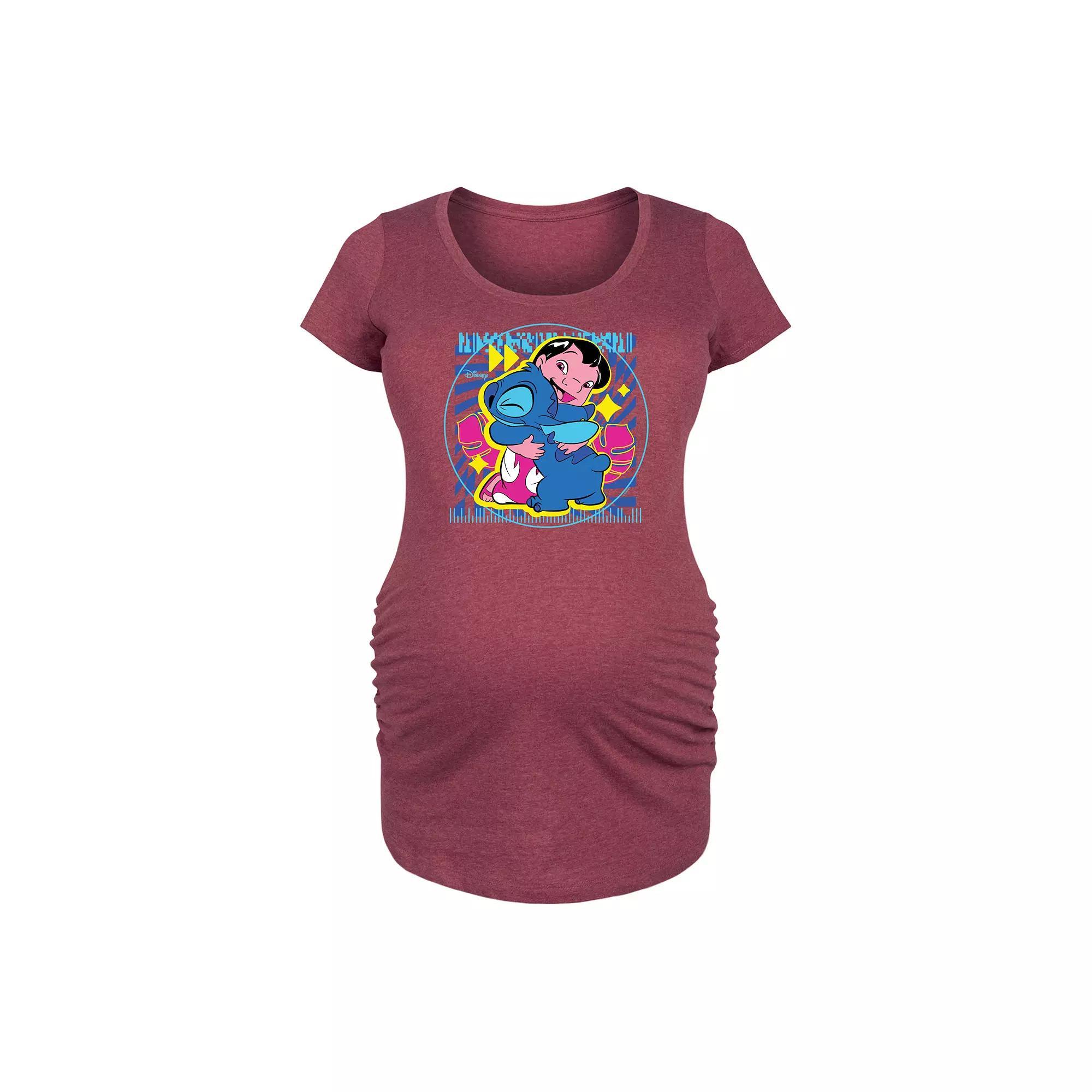 Disneys Lilo & Stitch Maternity Hug Graphic Tee, Womens Grey Dark Red Product Image