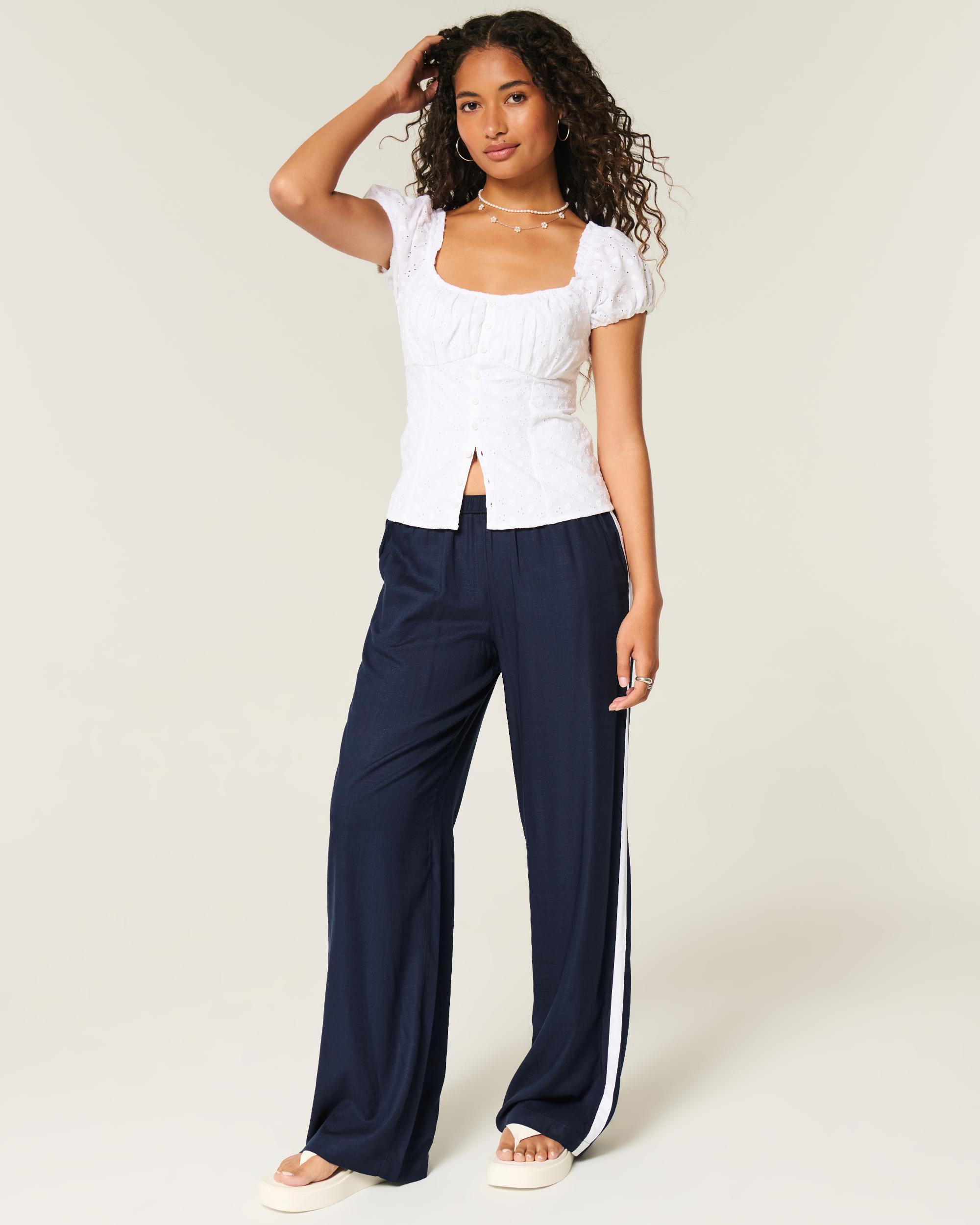 Striped Baggy Pull-On Pants Product Image