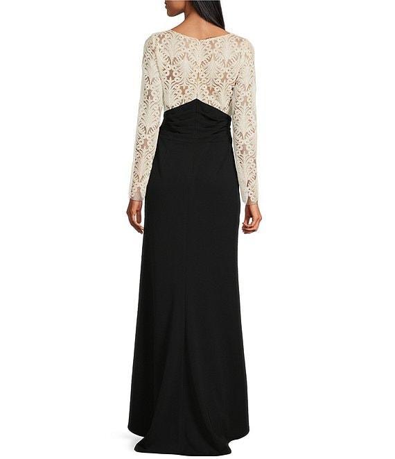 Tadashi Shoji Bateau Illusion Neck Corded Lace Bodice Mixed Media Gown Product Image