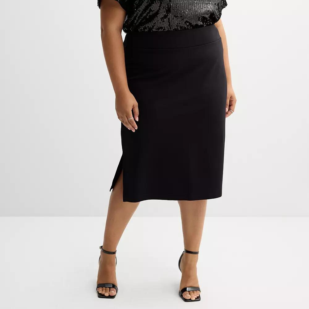 Plus Size Nine West Ponte Pencil Skirt, Women's, Size: 3XL, Mineral Black Product Image