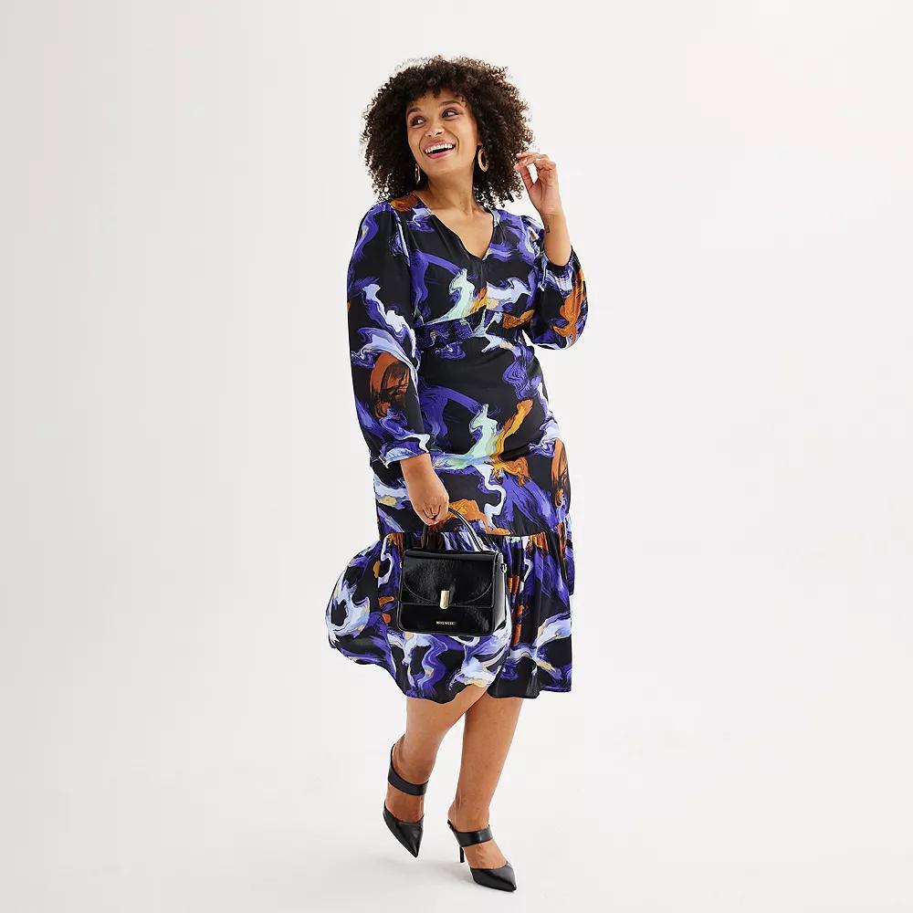 Women's Nine West Adaptive V-Neck Midi Dress, Size: Small, Blue Team Marble Product Image