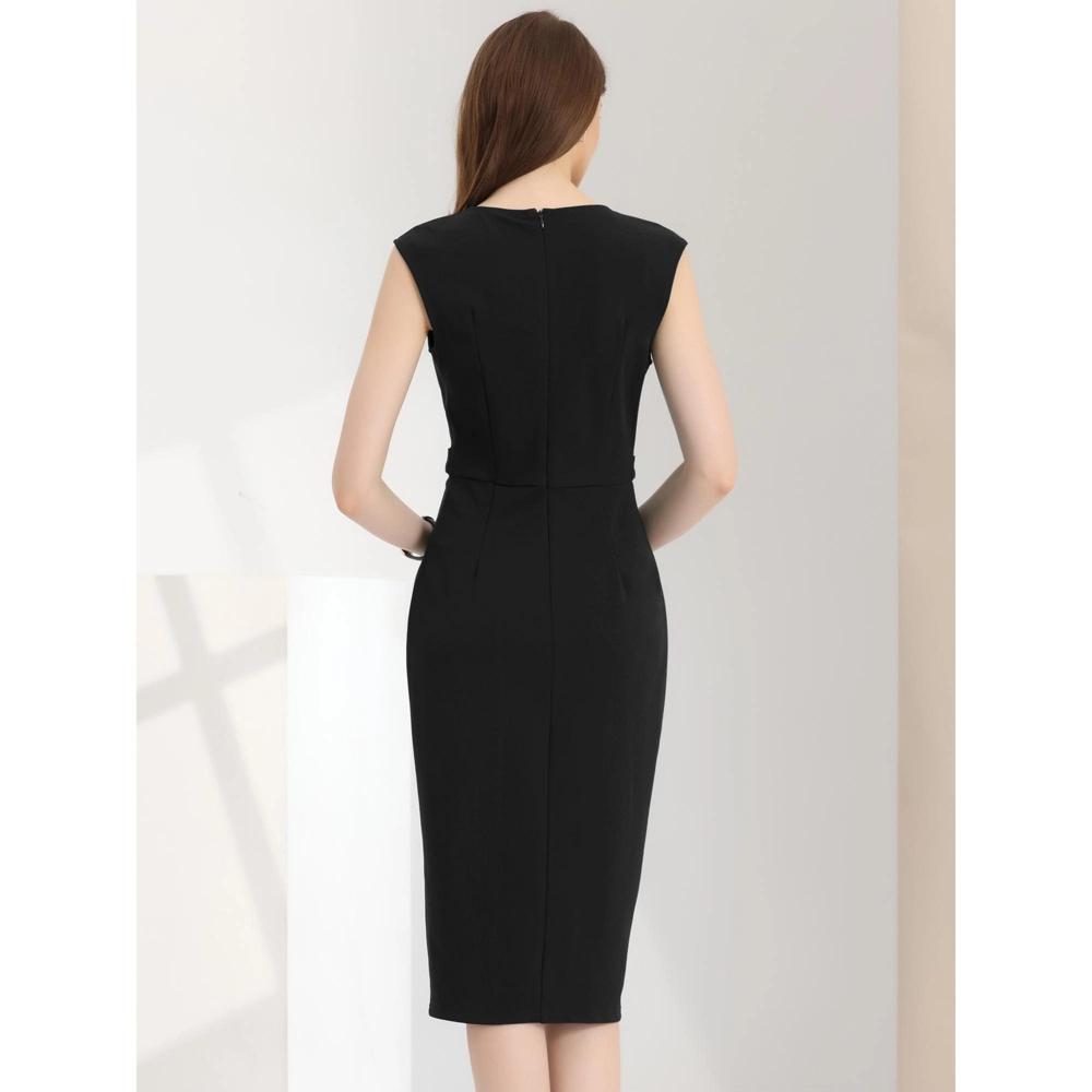 Allegra K Women's Round Neck Slim Fit Sleeveless Split Work Sheath Dresses Product Image