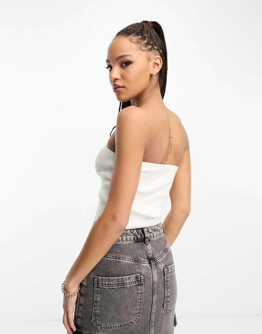 Miss Selfridge knit rib bandeau top Product Image