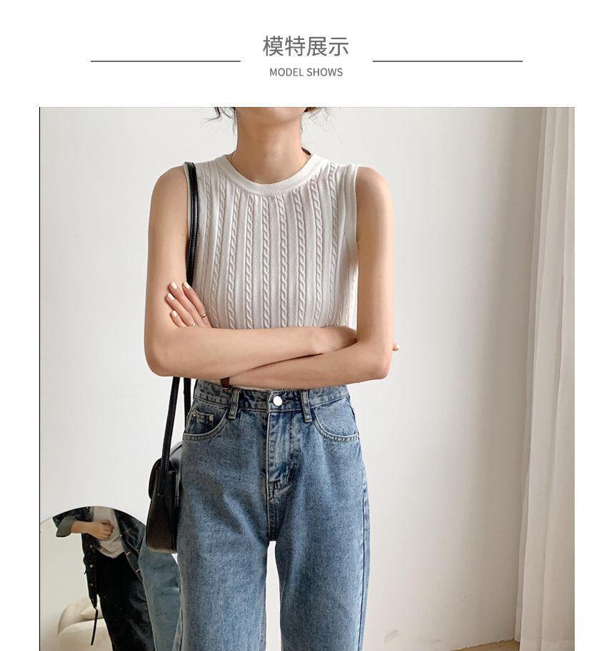 Crew Neck Plain Knit Tank Top Product Image