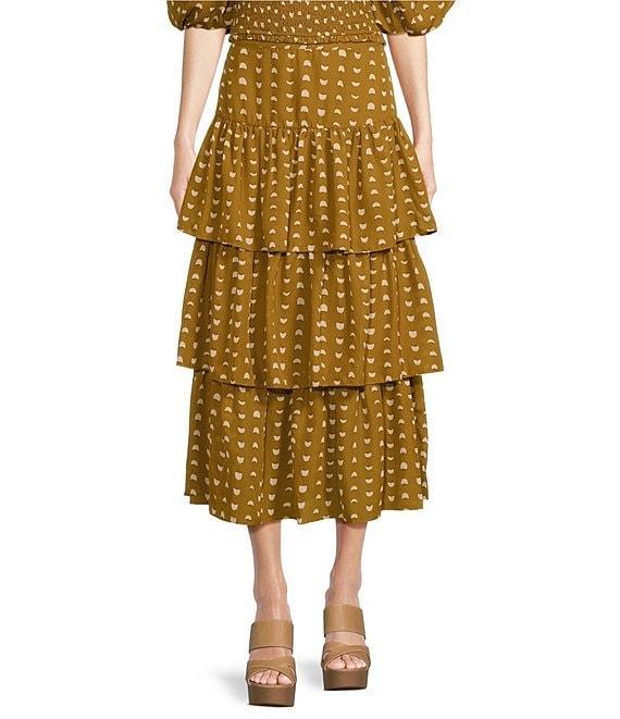 Skies Are Blue Chiffon Dotted Print Square Neck Short Puff Sleeve Coordinating Cropped Top Product Image