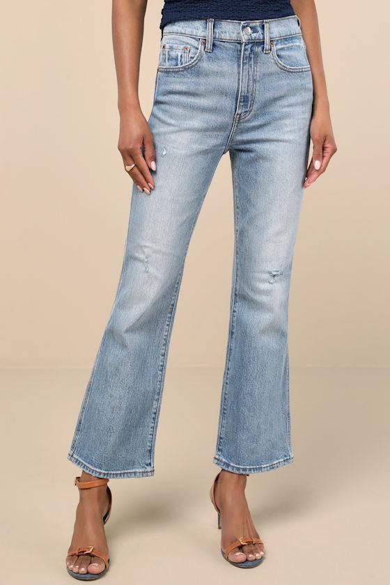 Soho Medium Wash Faded Distressed High-Rise Flare Jeans Product Image