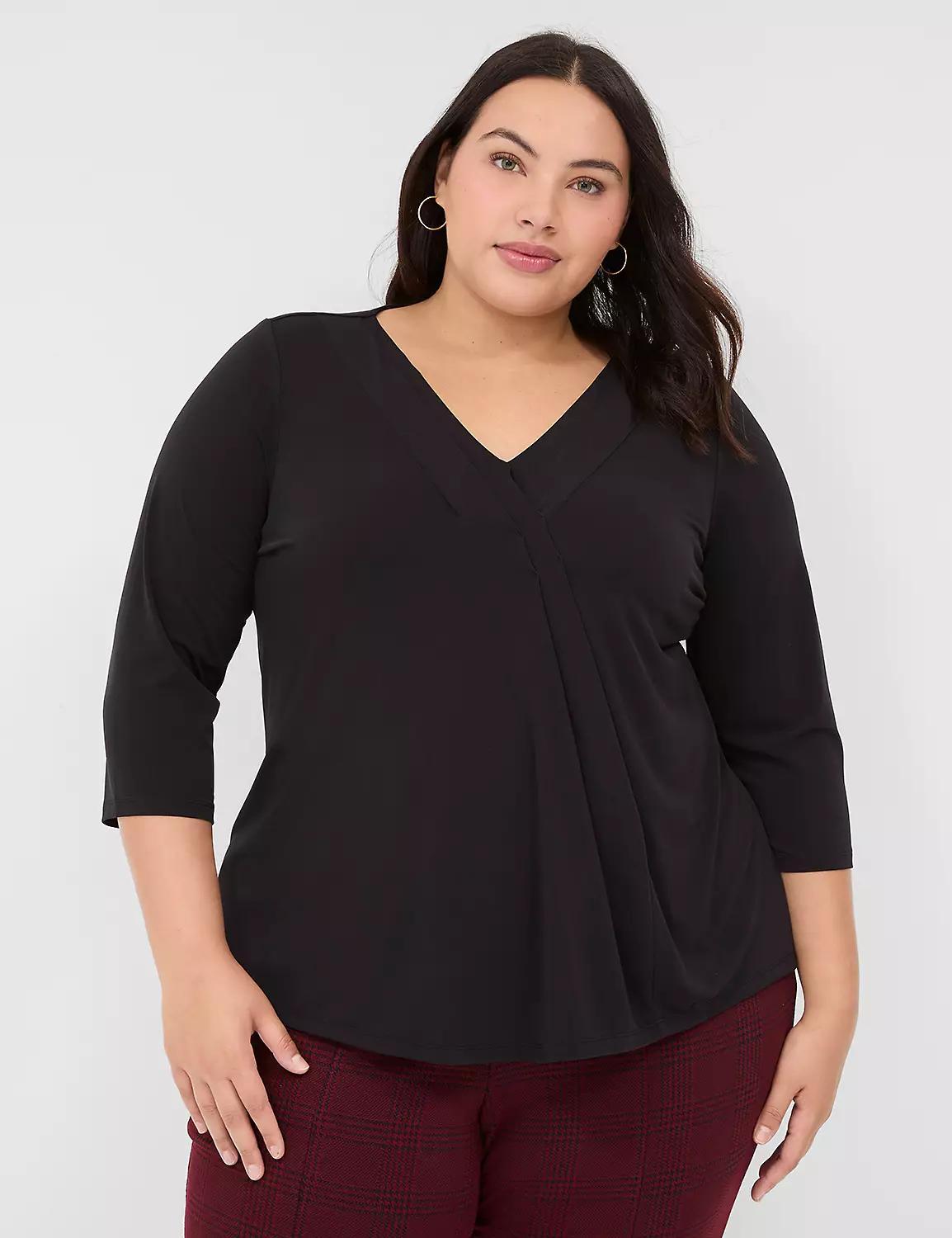 Swing 3/4-Sleeve Pleat-Front Top Product Image