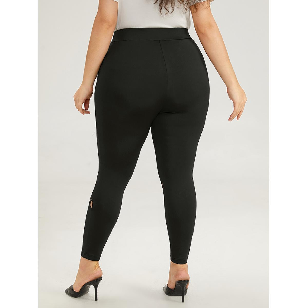 Plus Size Halloween Plain Cut Out Elastic Waist Leggings Women Black Elegant High stretch Skinny High Rise Festival-Halloween Leggings BloomChic 18-20/2X Product Image