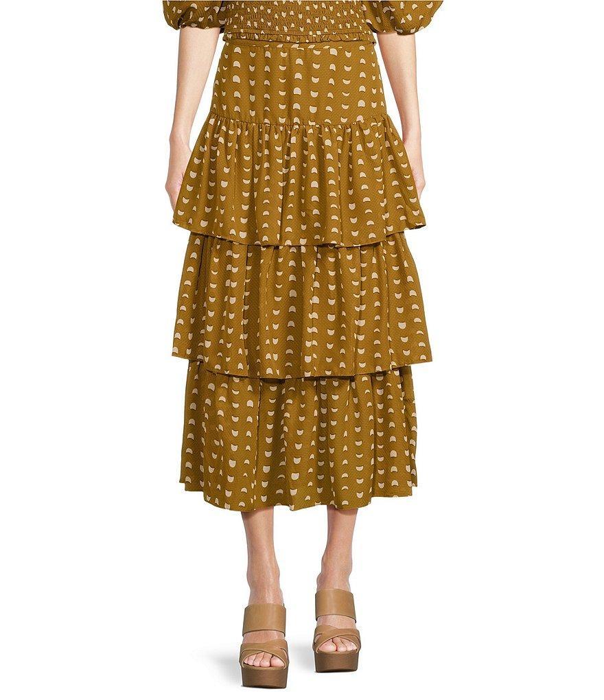 Skies Are Blue Chiffon Dotted Print Square Neck Short Puff Sleeve Coordinating Cropped Top Product Image