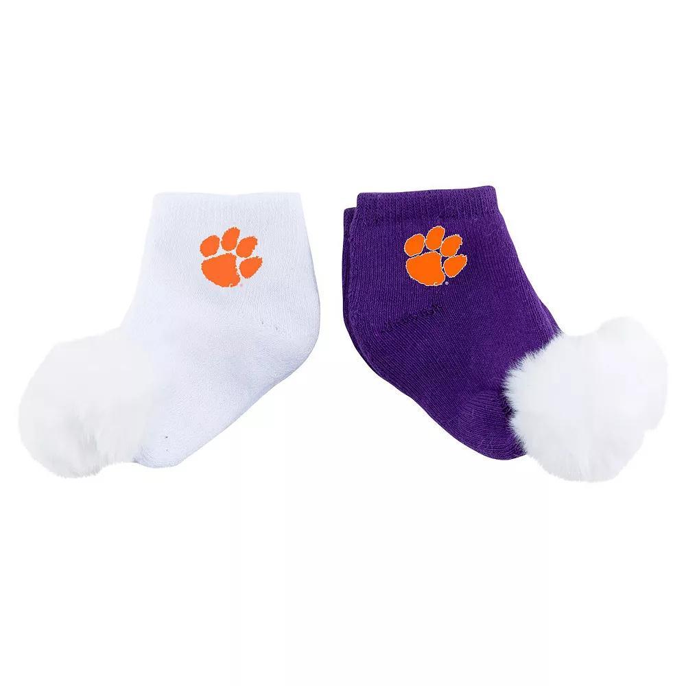 Infant ZooZatz Clemson Tigers Two-Pack Pom Socks, Men's, Purple Product Image