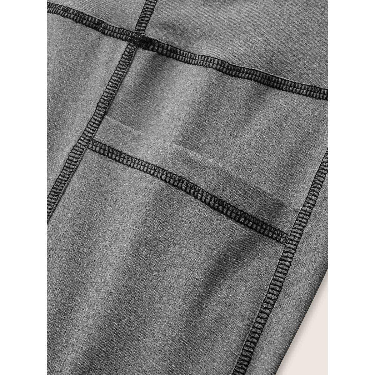 Plus Size Contrast Trim Side Pocket High Rise Leggings Women Gray Casual High stretch High Rise Everyday Leggings BloomChic 14-16/1X Product Image