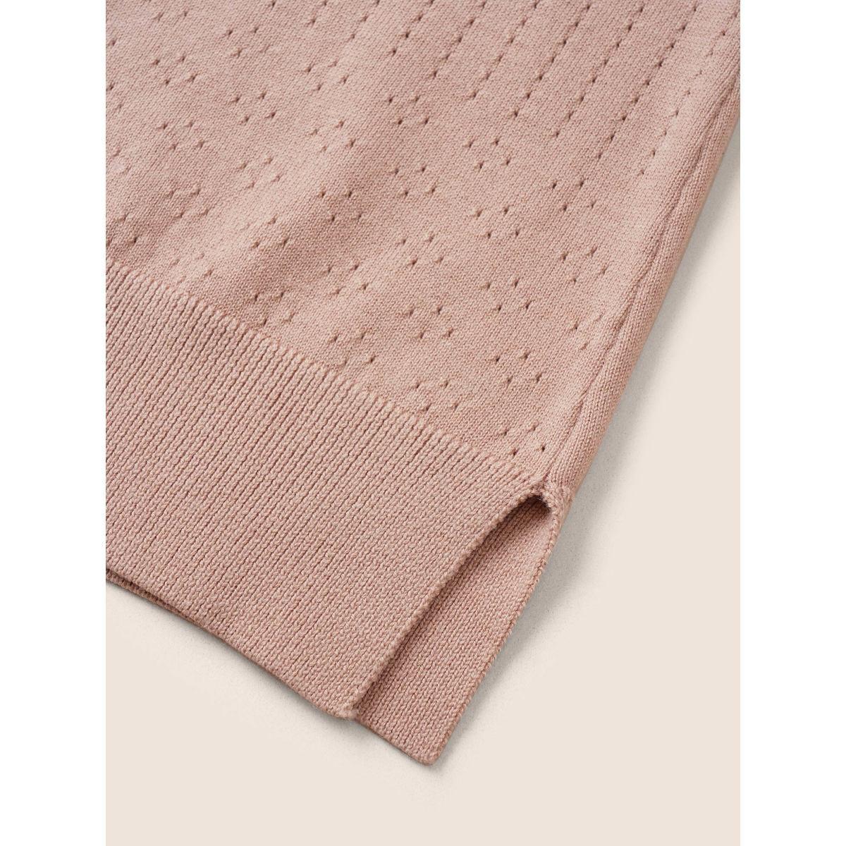 Plus Size Supersoft Essentials Solid Pointelle Knit Pullover MistyRose Women Casual Half Sleeve Round Neck Everyday Pullovers BloomChic 28/5X Product Image