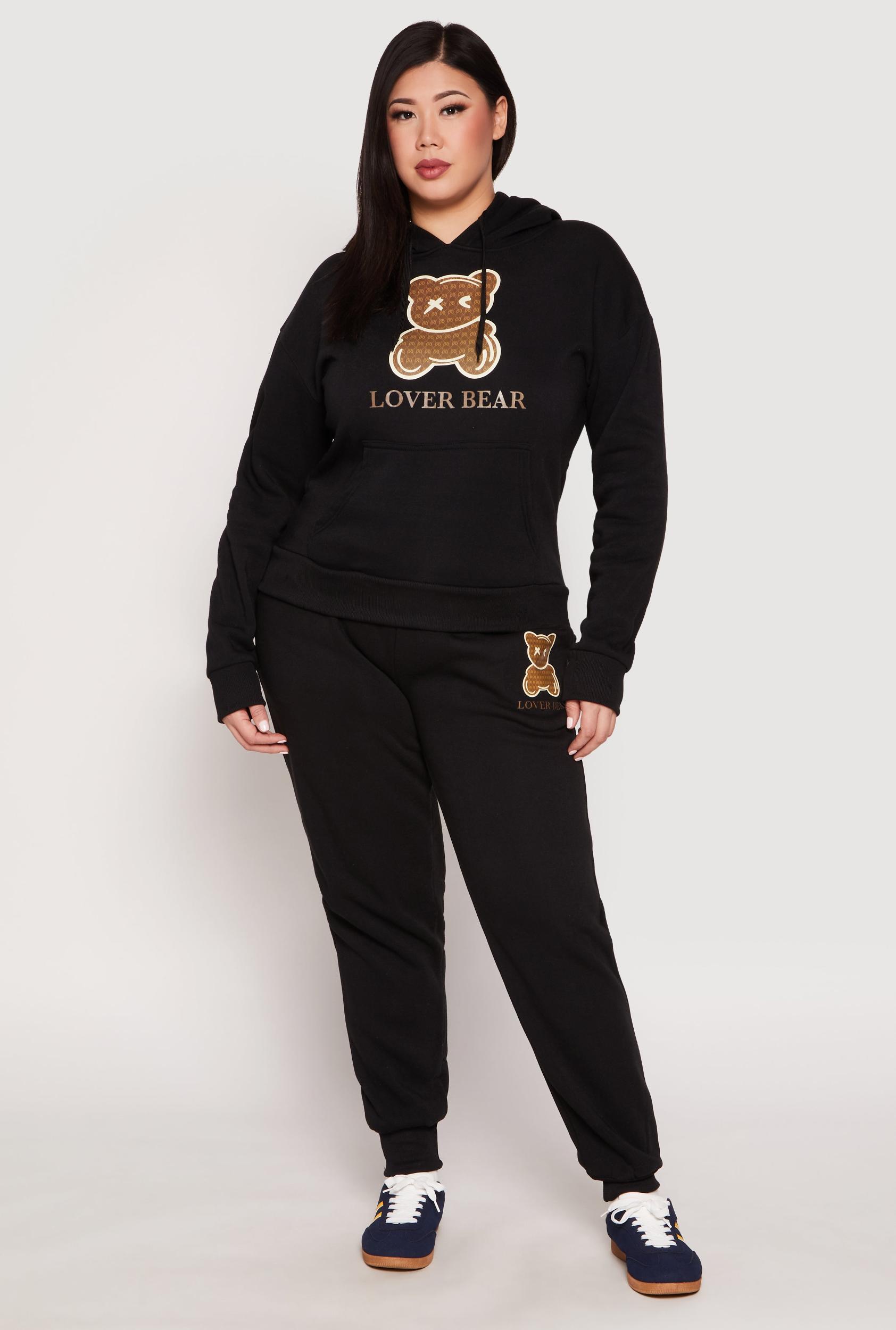 Womens Plus Size Fleece Lover Bear Graphic Joggers Product Image