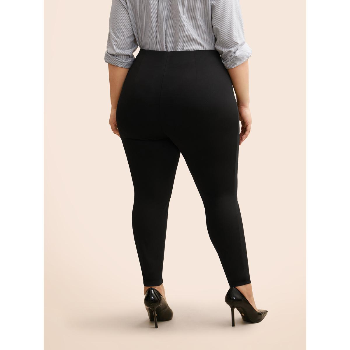 Plus Size High Rise Button Detail Stretchy Pants Women Black Workwear Essentials Skinny High Rise Work Pants BloomChic 26/4X Product Image