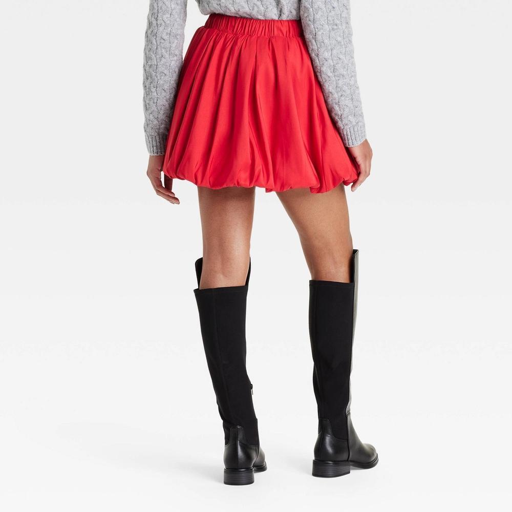 Womens Bubble Hem Mini Skirt - A New Day Red S: Midweight Woven A-Line, Back Elastic Waist, Machine Washable Product Image