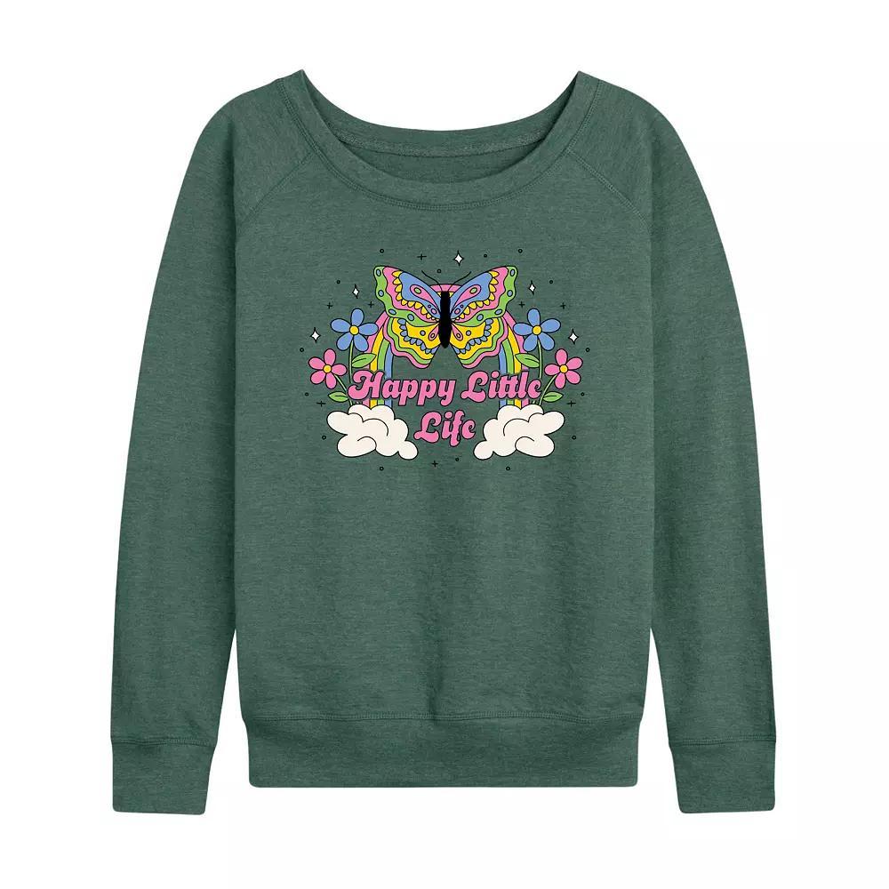 Womens Happy Little Life French Terry Long Sleeve Tee Grey Green Product Image