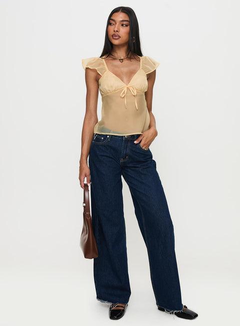 Keysia Cap Sleeve Sheer Top Apricot Product Image