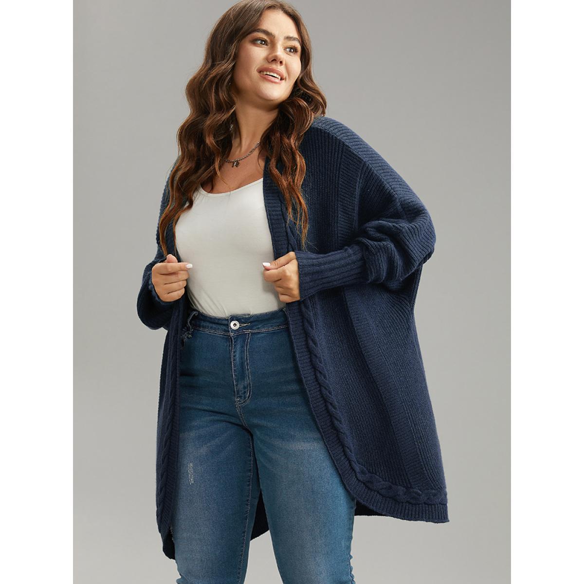 Plus Size Supersoft Essentials Batwing Sleeve Cable Knit Cardigan Indigo Women Casual Loose Long Sleeve Dailywear Cardigans BloomChic 26/4X Product Image