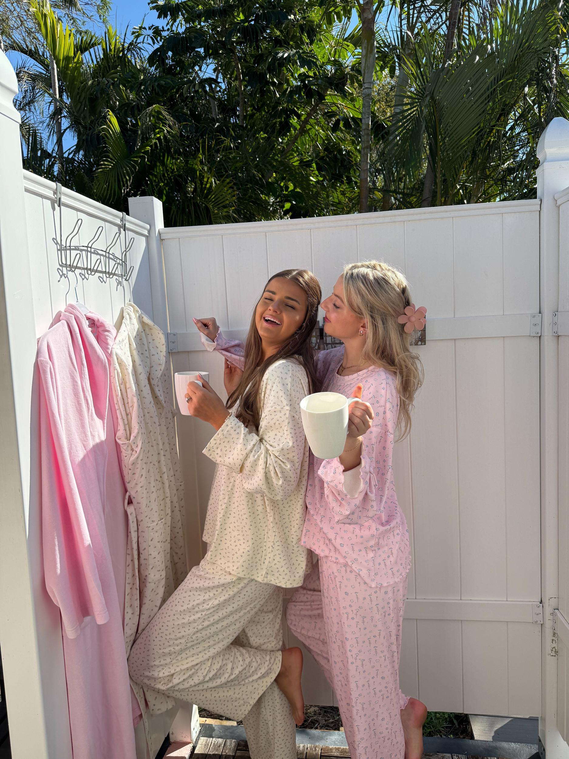 Pale Floral Long Sleeve Pajama Top Product Image