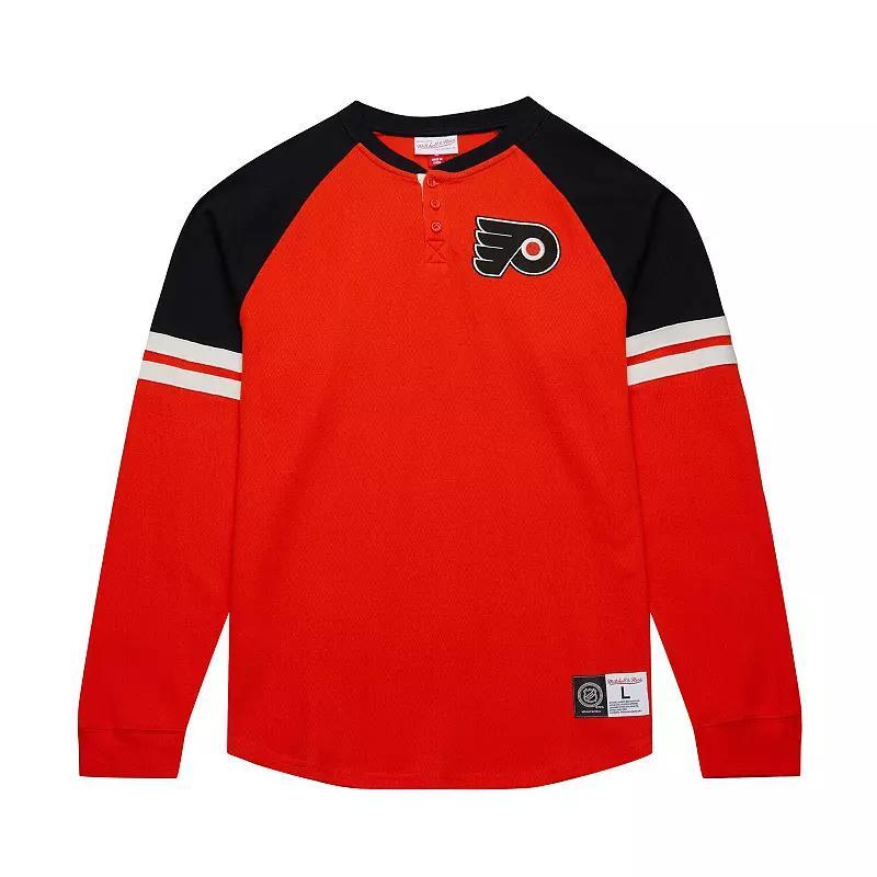 Men's Mitchell & Ness  Orange Philadelphia Flyers Thermal Henley Long Sleeve T-Shirt, Size: 2XL, Fly Orange Product Image