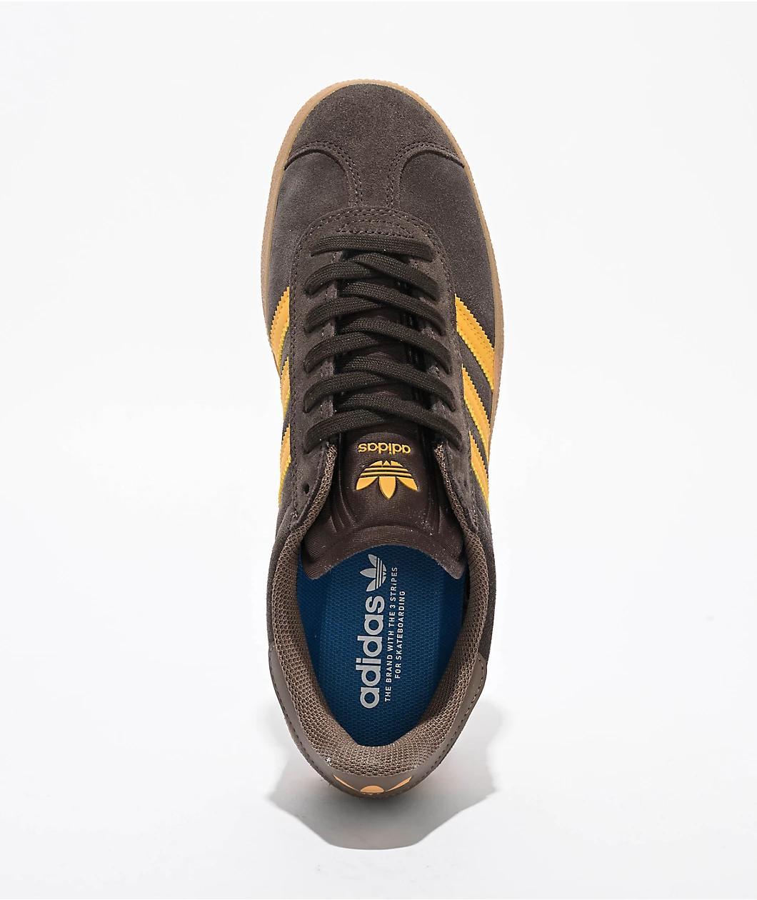 adidas Gazelle ADV Dark Brown, Preloved Yellow & Gum Skate Shoes Product Image