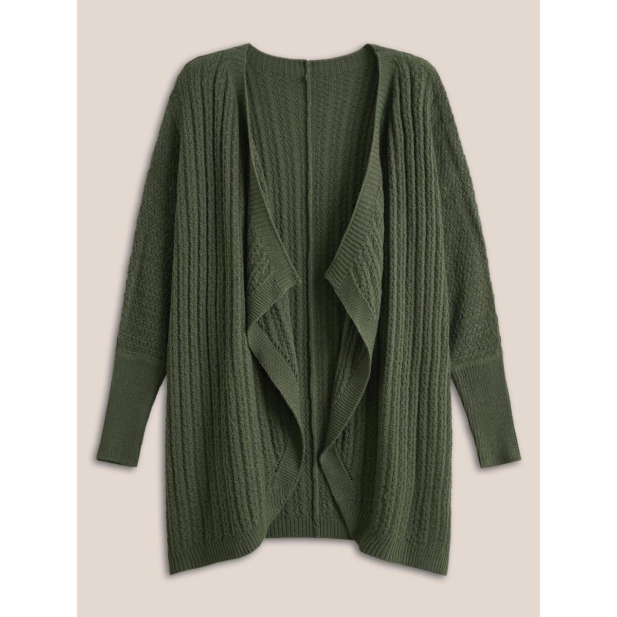 Plus Size Solid Asymmetrical Neck Batwing Sleeve Cardigan ArmyGreen Women Casual Loose Long Sleeve Everyday Cardigans BloomChic 28/5X Product Image