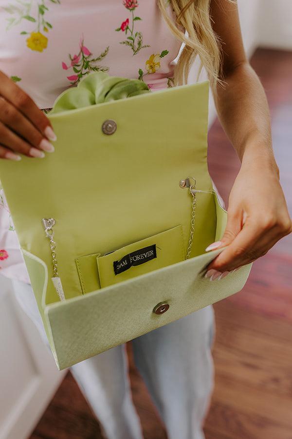 Cocktails First Satin Clutch in Sage Product Image