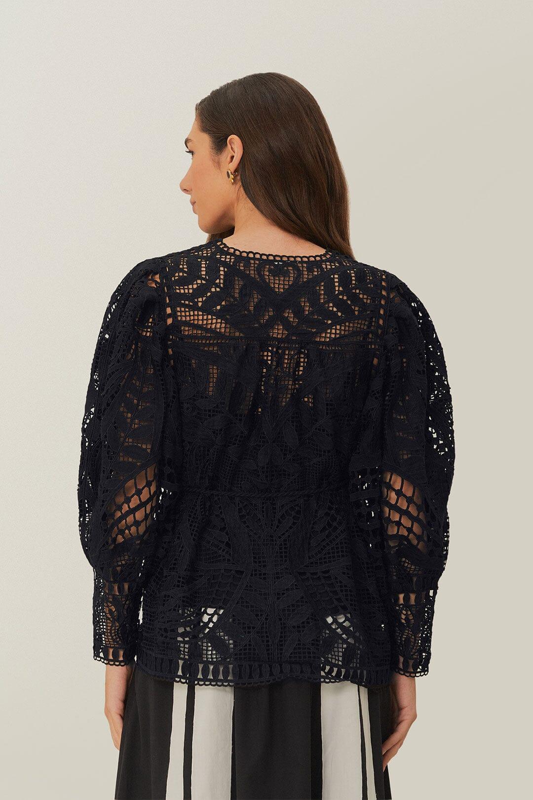 Black Guipire Puff Sleeve Blouse Product Image