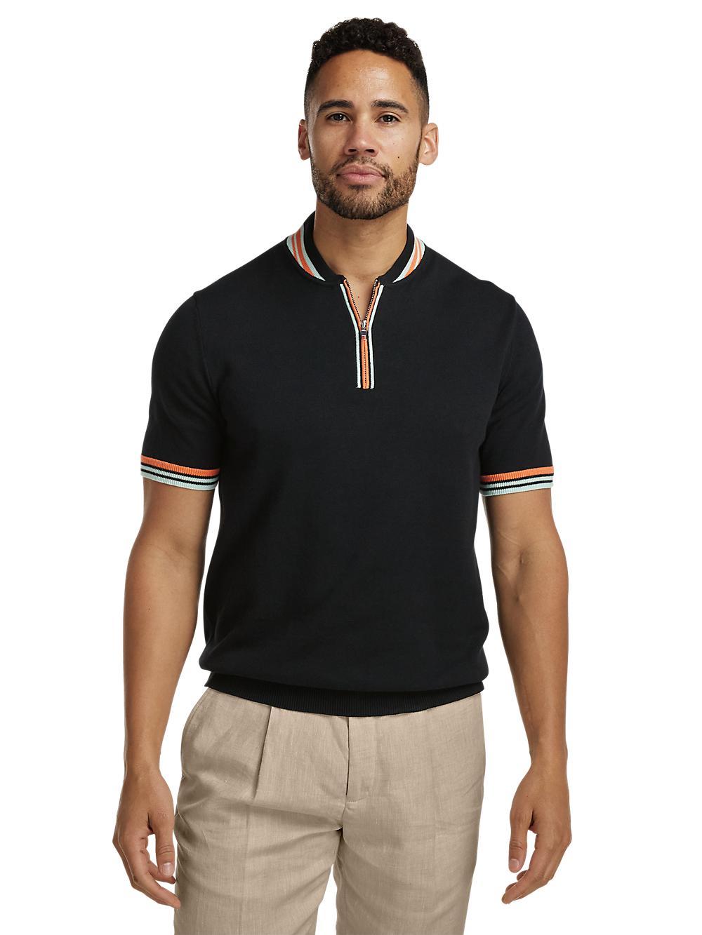 Cotton Quarter Zip Crew Neck Sweater - Black Product Image