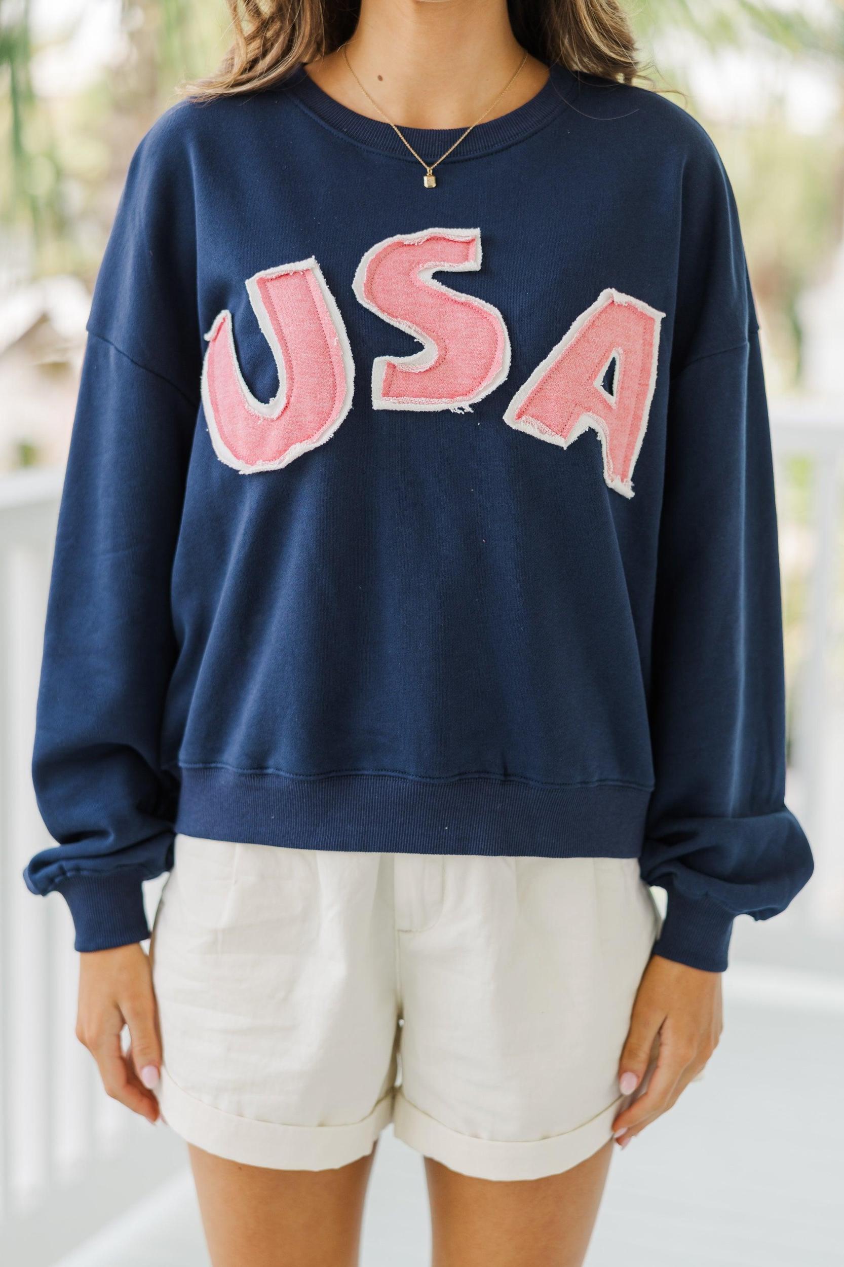 Living The Life Navy Blue Graphic Pullover Female Product Image