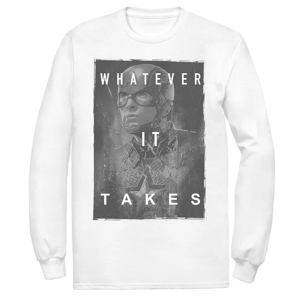 Men's Marvel Avengers Endgame Captain America What Ever It Takes Poster Long Sleeve Graphic Tee, Size: Small, White Product Image