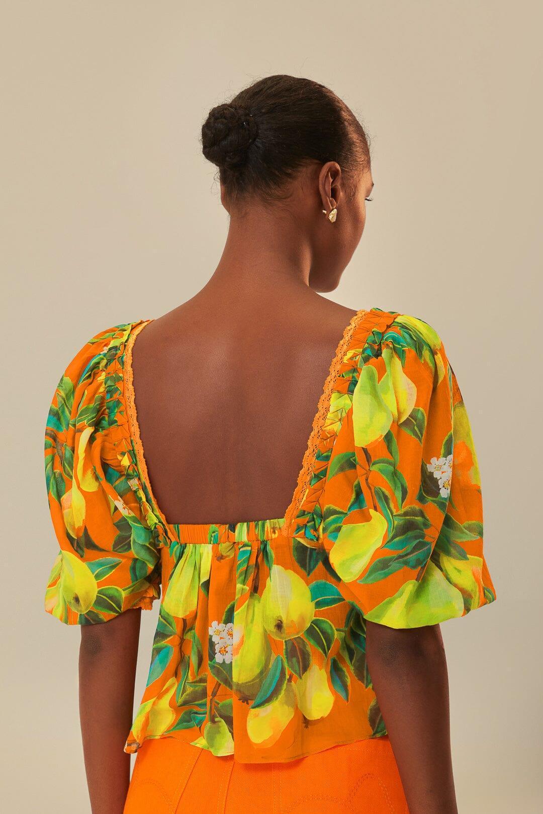 Womens Pears Cotton Puff-Sleeve Blouse Product Image
