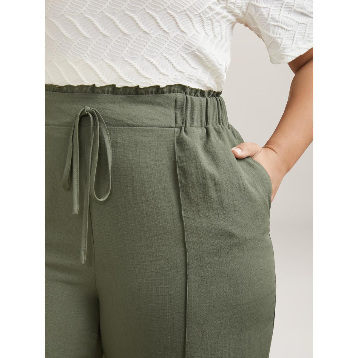 Plus Size Waist Drawstring Seamed Straight Pants Women Sage Casual Straight Leg Mid Rise Everyday Pants BloomChic 30/6X Product Image
