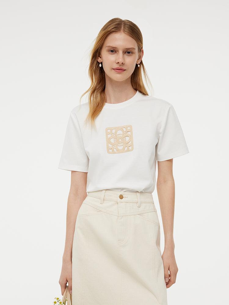 100% Cotton Embroidered Women T-Shirt Product Image