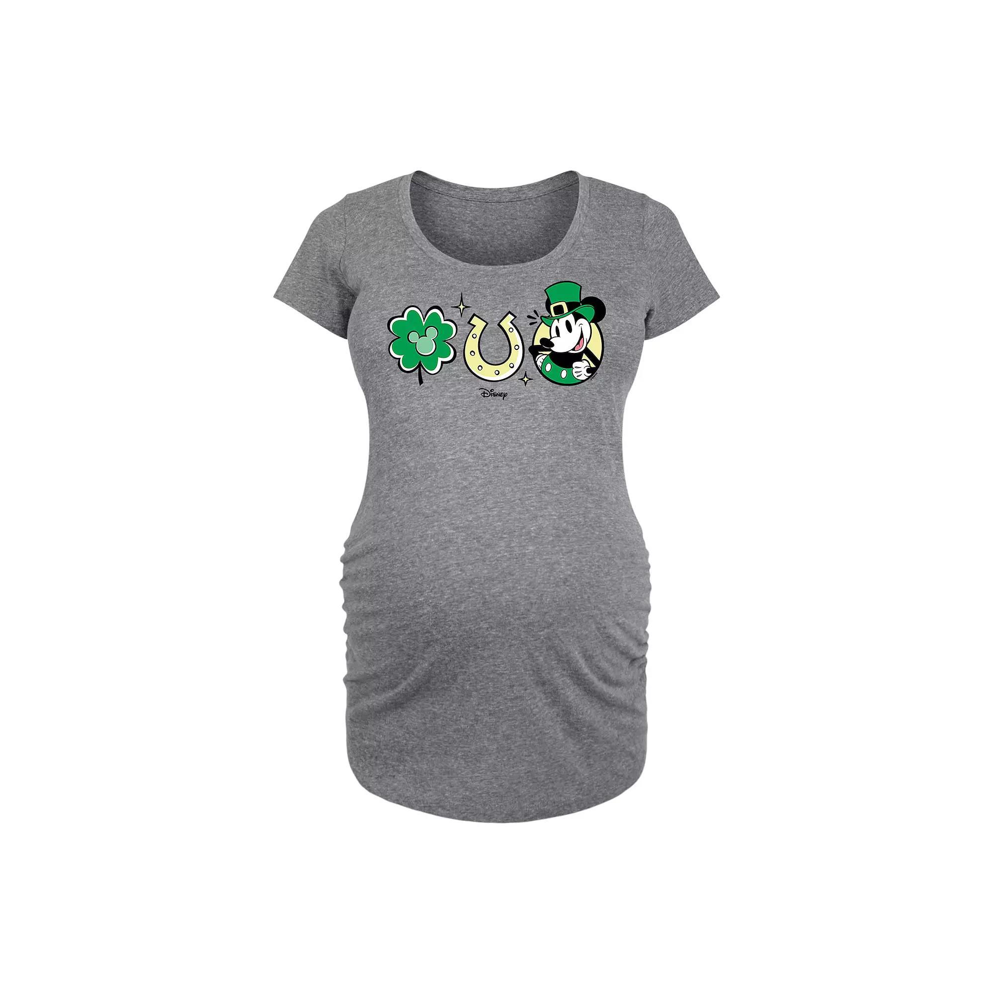 Disneys Mickey Mouse Maternity St. Patricks Day Icons Graphic Tee, Womens Grey Gray Product Image
