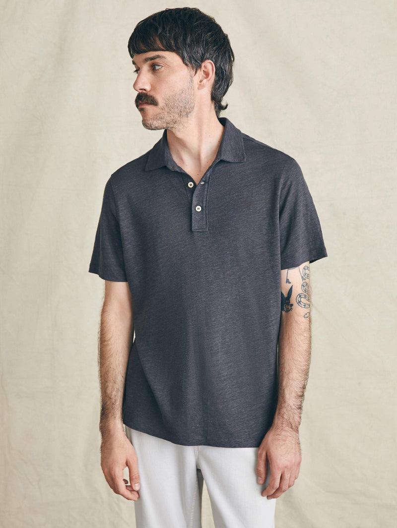 Short-Sleeve Linen Polo - Black Iron Product Image