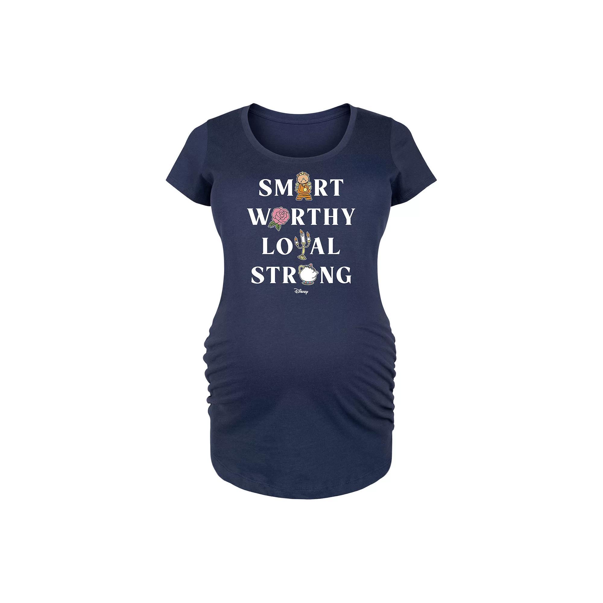 Disneys Beauty and the Beast Maternity Smart Worthy Loyal Graphic Tee, Womens Blue Product Image