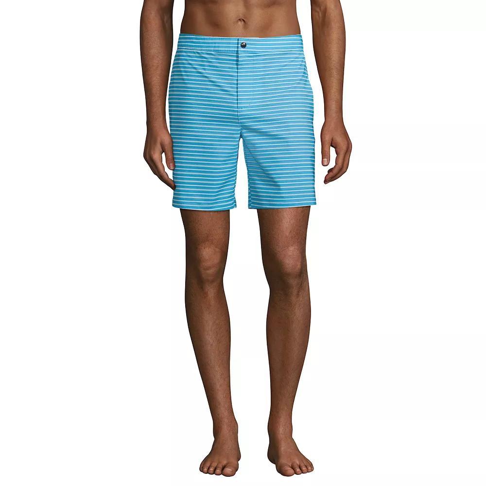 Men's Lands' End 7" Sunset Swim Trunks, Size: XXL, Deep Blue Diamond Geo Product Image