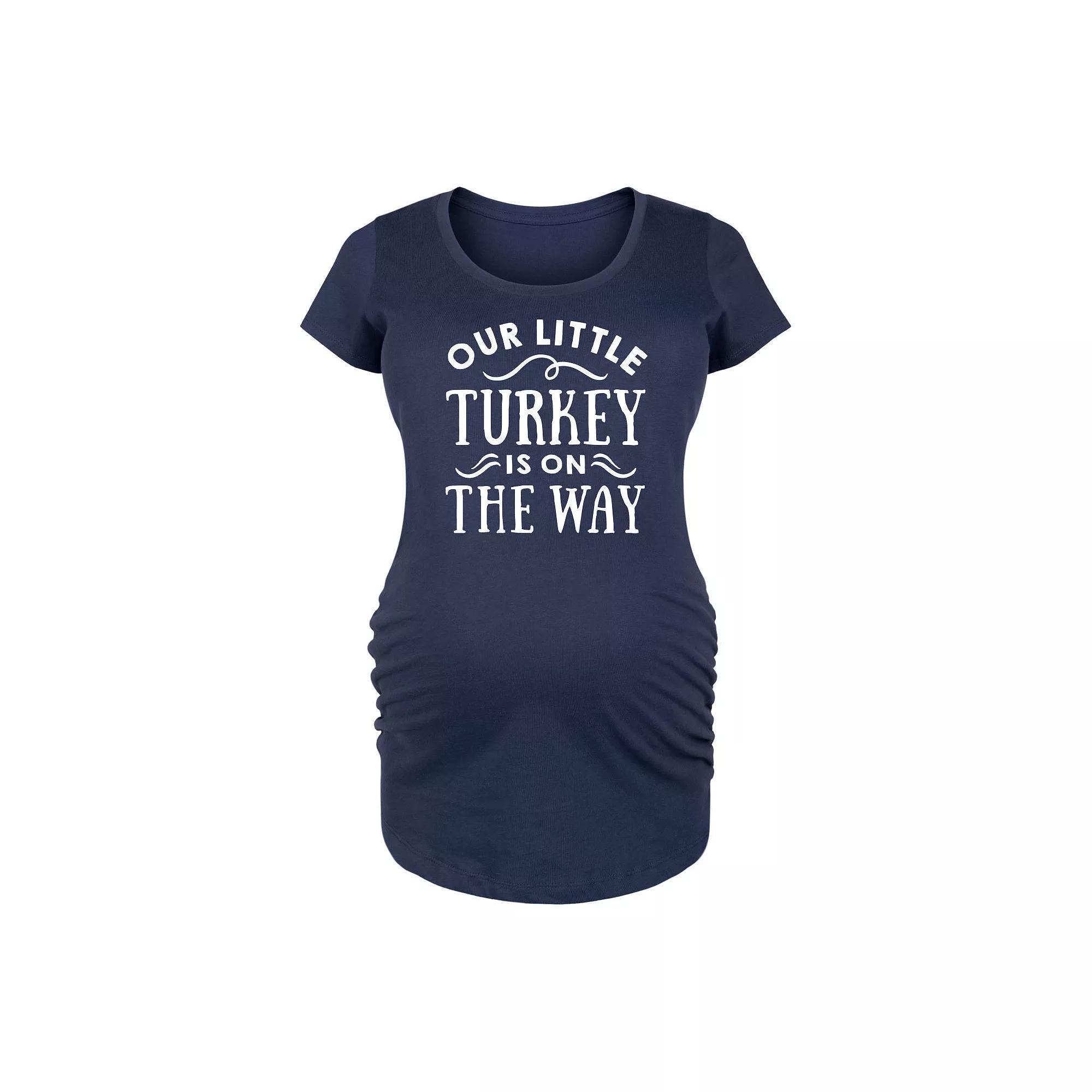 Maternity Our Little Turkey Is On The Way Graphic Tee, Womens Blue Product Image